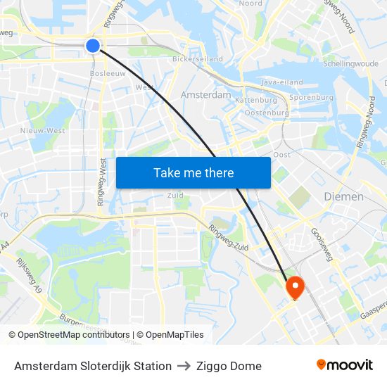 Amsterdam Sloterdijk Station to Ziggo Dome map