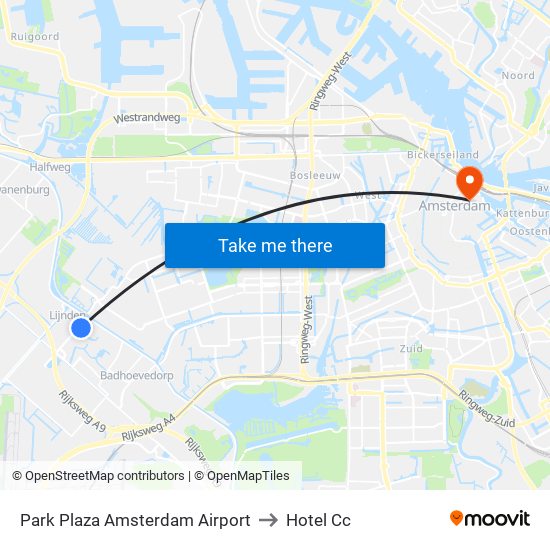 Park Plaza Amsterdam Airport to Hotel Cc map