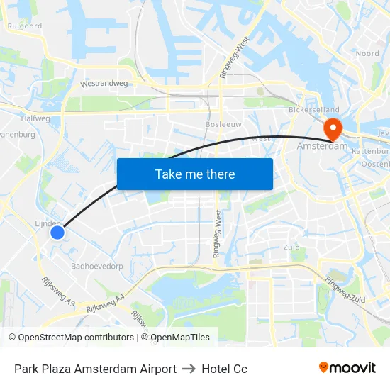 Park Plaza Amsterdam Airport to Hotel Cc map
