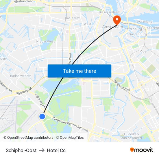 Schiphol-Oost to Hotel Cc map