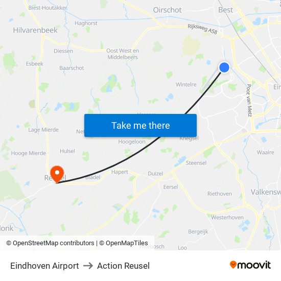 Eindhoven Airport to Action Reusel map