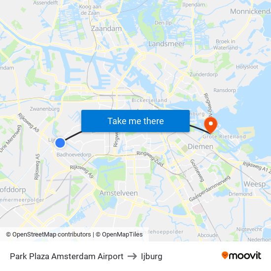 Park Plaza Amsterdam Airport to Ijburg map