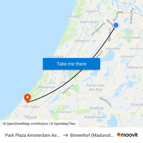 Park Plaza Amsterdam Airport to Binnenhof (Madurodam) map