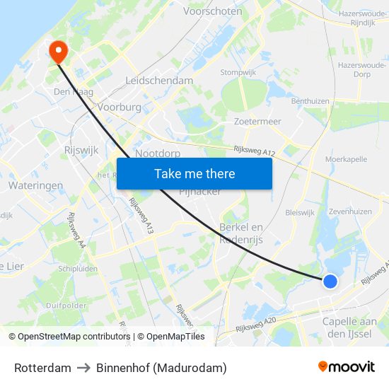 Rotterdam to Binnenhof (Madurodam) map