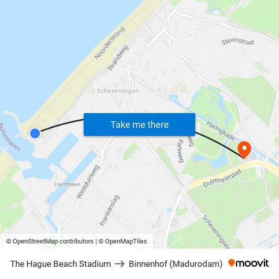 The Hague Beach Stadium to Binnenhof (Madurodam) map