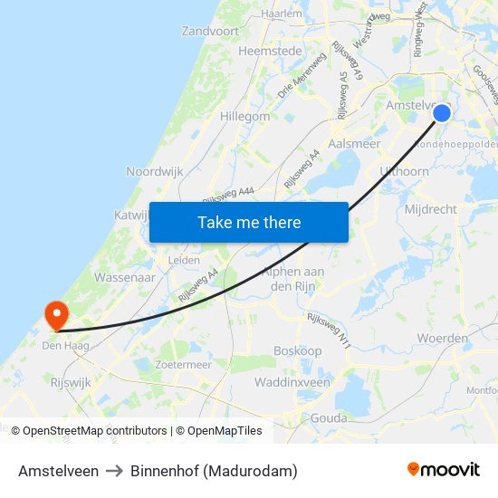 Amstelveen to Binnenhof (Madurodam) map