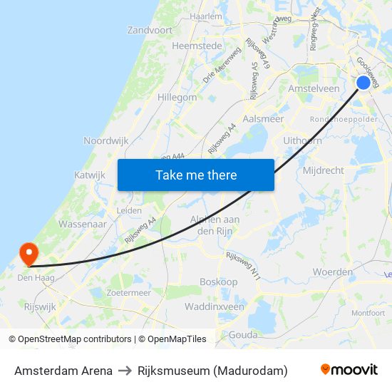 Amsterdam Arena to Rijksmuseum (Madurodam) map