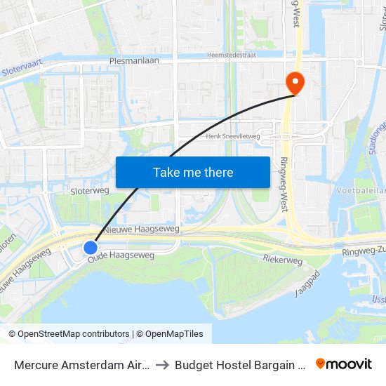 Mercure Amsterdam Airport to Budget Hostel Bargain Toko map