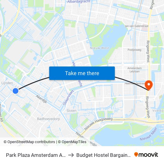 Park Plaza Amsterdam Airport to Budget Hostel Bargain Toko map