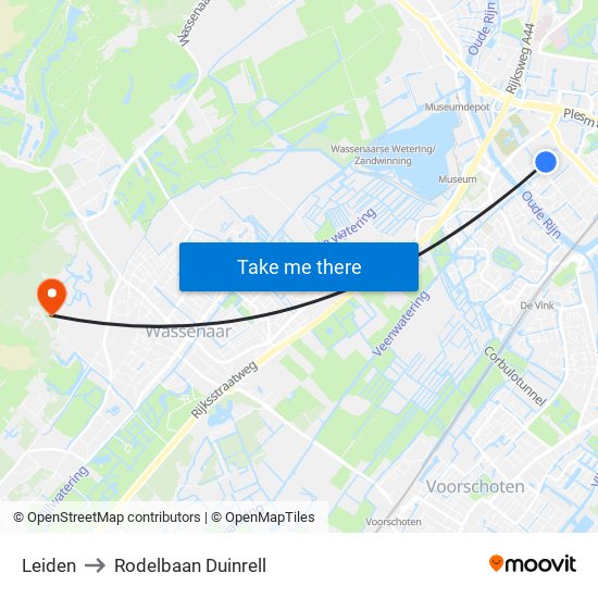 Leiden to Rodelbaan Duinrell map