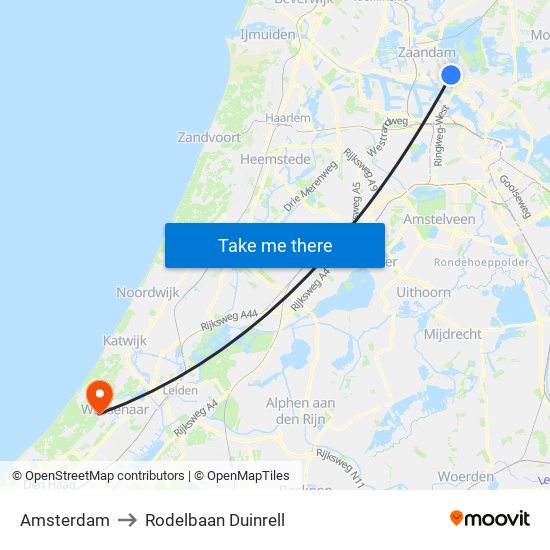 Amsterdam to Rodelbaan Duinrell map