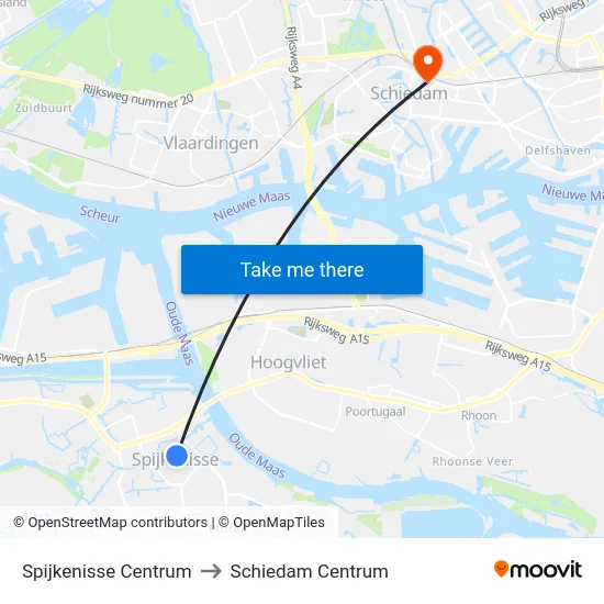 Spijkenisse Centrum to Schiedam Centrum map