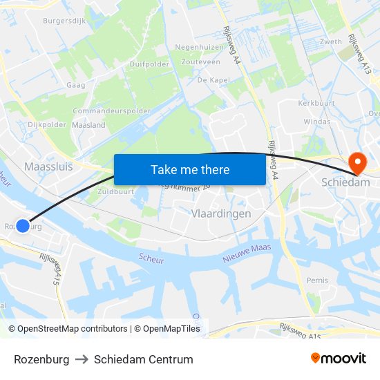 Rozenburg to Schiedam Centrum map