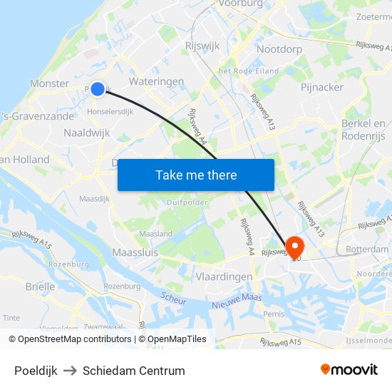 Poeldijk to Schiedam Centrum map