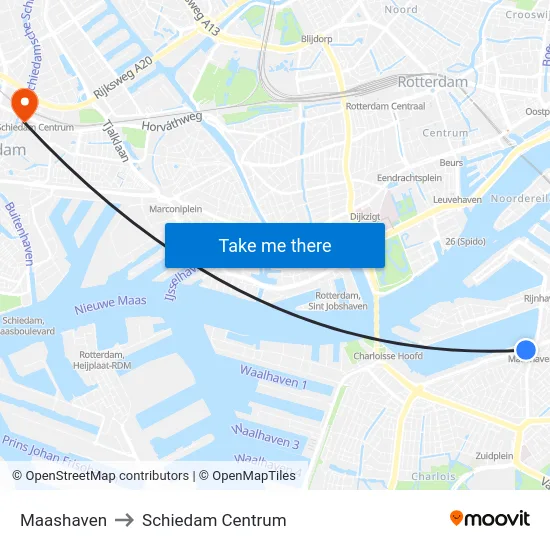 Maashaven to Schiedam Centrum map