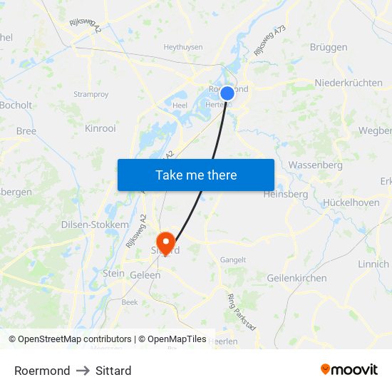 Roermond, Neerstraat to Sittard map