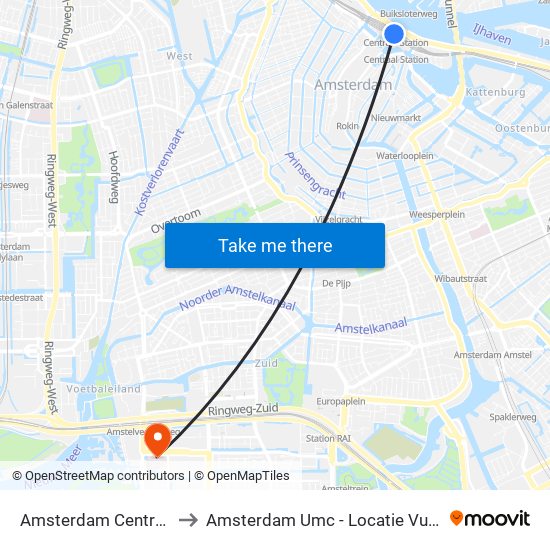 Amsterdam Centraal to Amsterdam Umc - Locatie Vumc map