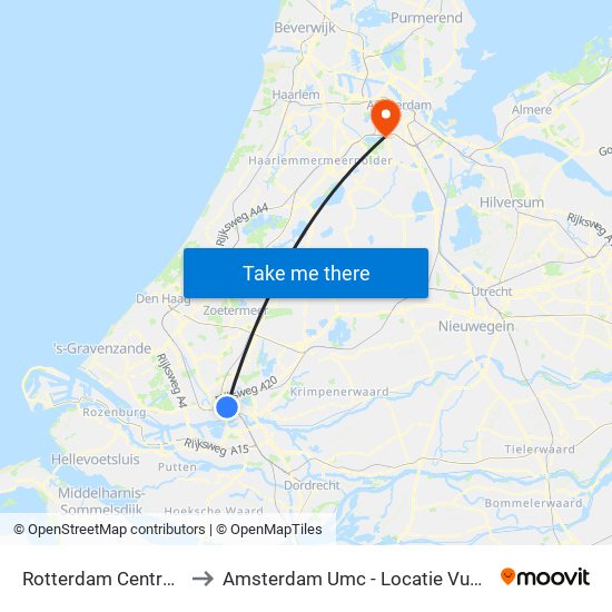 Rotterdam Centraal to Amsterdam Umc - Locatie Vumc map