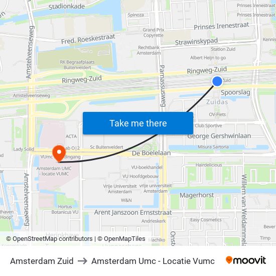 Amsterdam Zuid to Amsterdam Umc - Locatie Vumc map