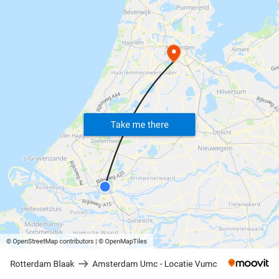 Rotterdam Blaak to Amsterdam Umc - Locatie Vumc map
