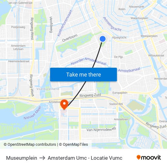 Museumplein to Amsterdam Umc - Locatie Vumc map