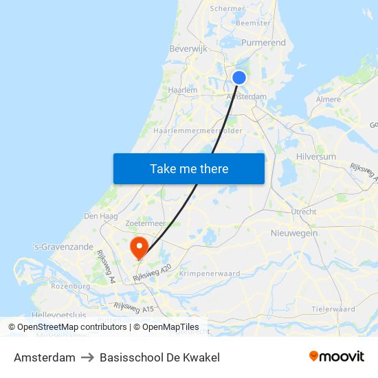 Amsterdam to Basisschool De Kwakel map