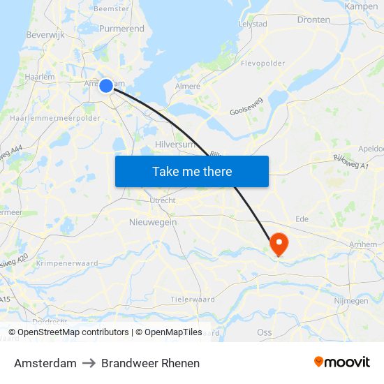 Amsterdam to Brandweer Rhenen map