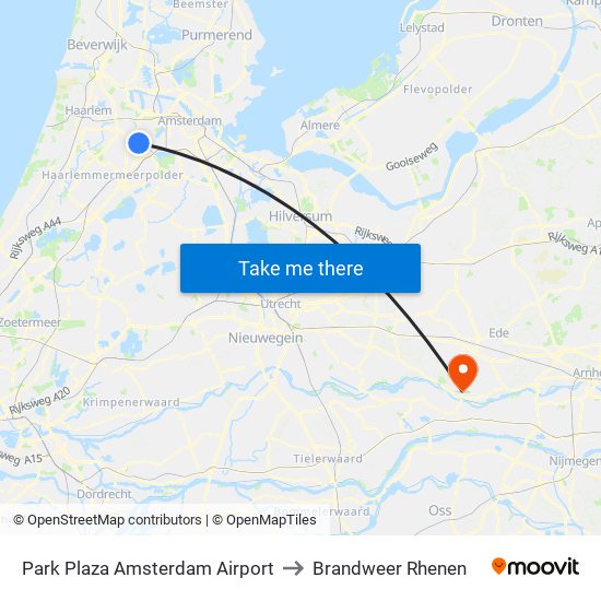 Park Plaza Amsterdam Airport to Brandweer Rhenen map