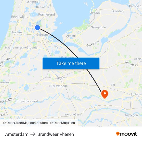 Amsterdam to Brandweer Rhenen map