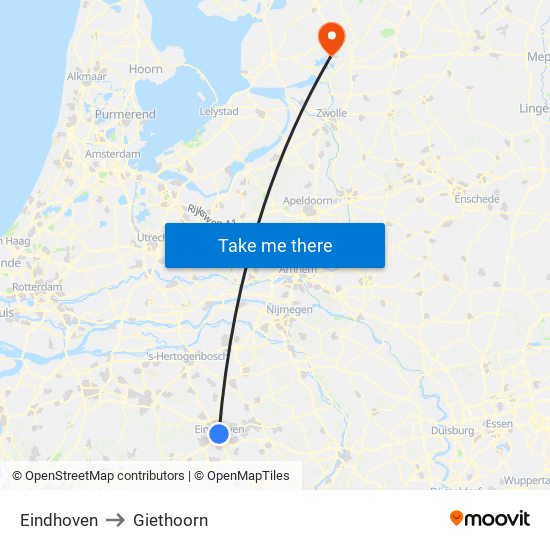 Eindhoven to Giethoorn map