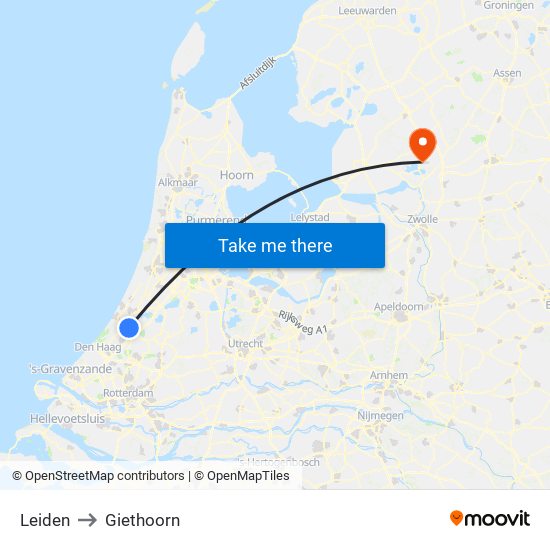 Leiden to Giethoorn map