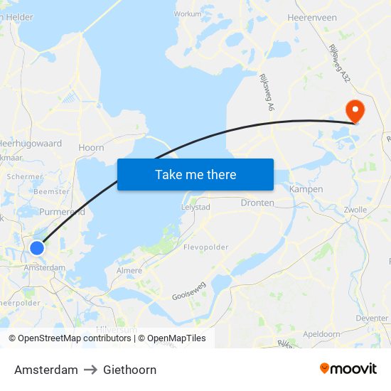 Amsterdam to Giethoorn map