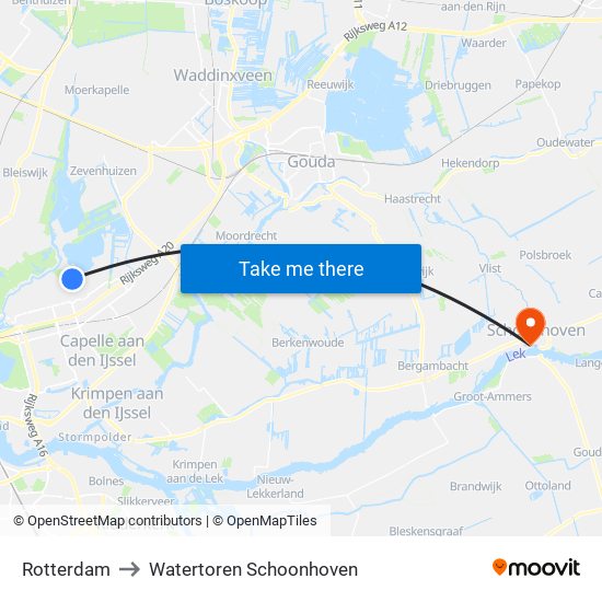 Rotterdam to Watertoren Schoonhoven map