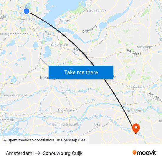 Amsterdam to Schouwburg Cuijk map