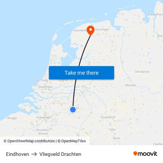 Eindhoven to Vliegveld Drachten map