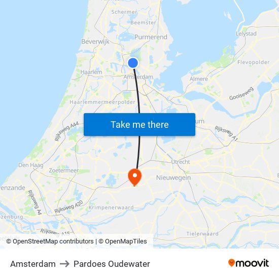 Amsterdam to Pardoes Oudewater map