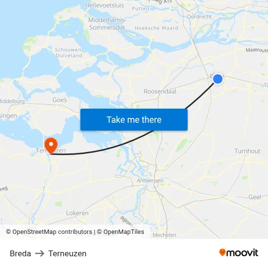 Breda to Terneuzen map
