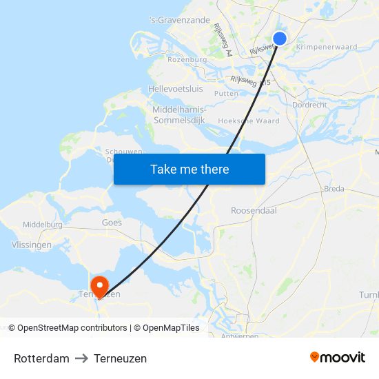 Rotterdam to Terneuzen map