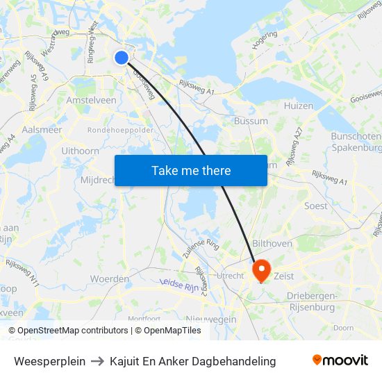 Weesperplein to Kajuit En Anker Dagbehandeling map