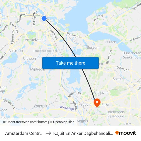 Amsterdam Centraal to Kajuit En Anker Dagbehandeling map