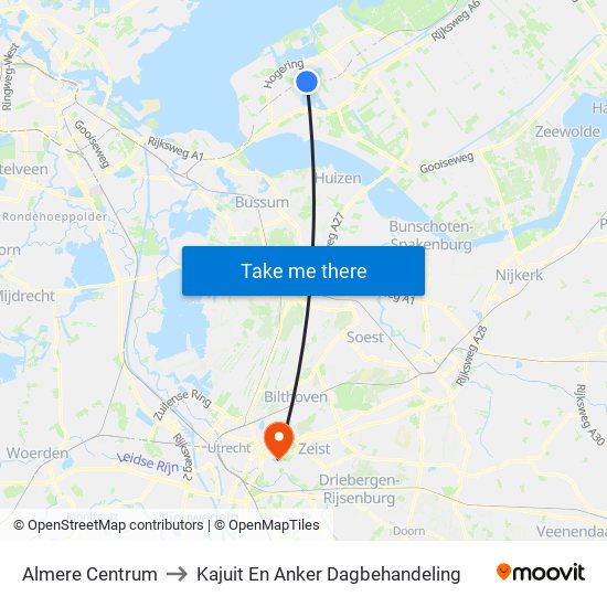 Almere Centrum to Kajuit En Anker Dagbehandeling map