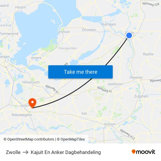 Zwolle to Kajuit En Anker Dagbehandeling map