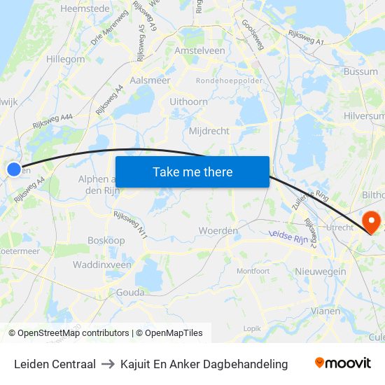 Leiden Centraal to Kajuit En Anker Dagbehandeling map