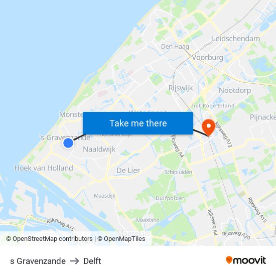 s Gravenzande to Delft map