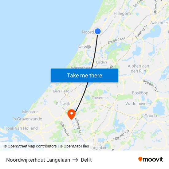 Noordwijkerhout Langelaan to Delft map
