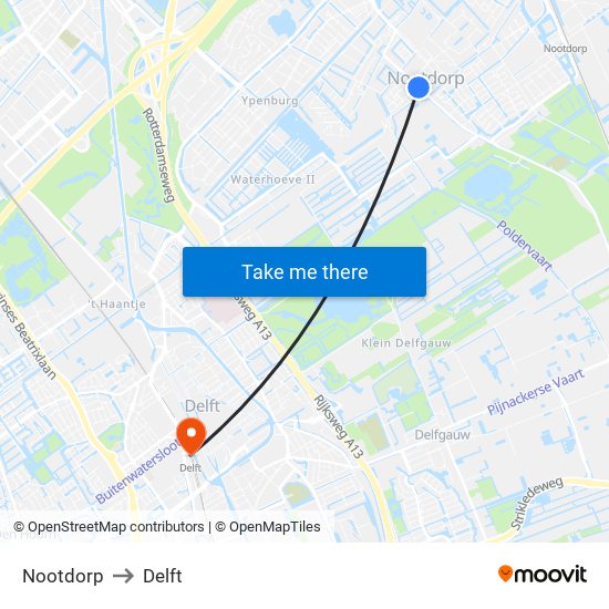 Nootdorp to Delft map