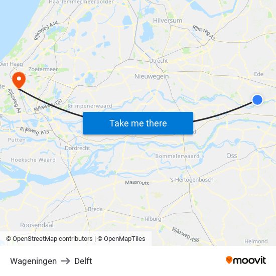 Wageningen to Delft map