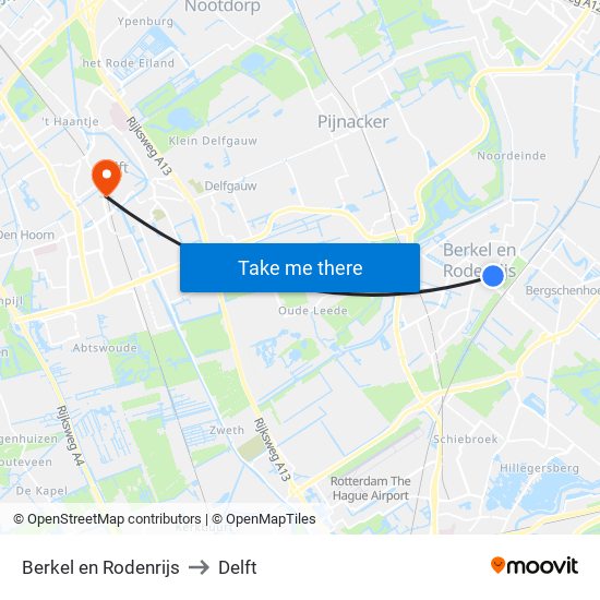 Berkel en Rodenrijs to Delft map