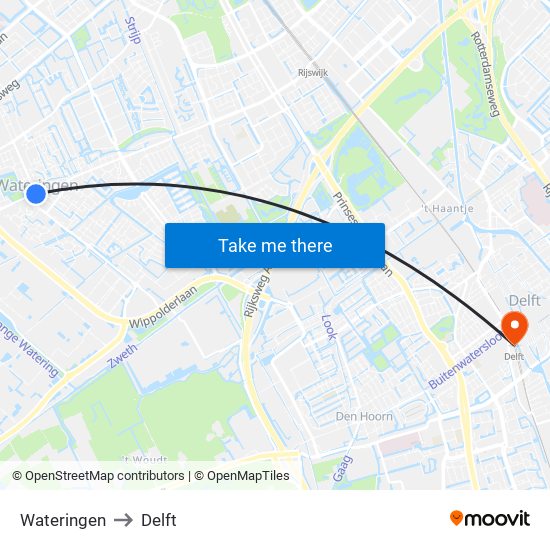 Wateringen to Delft map
