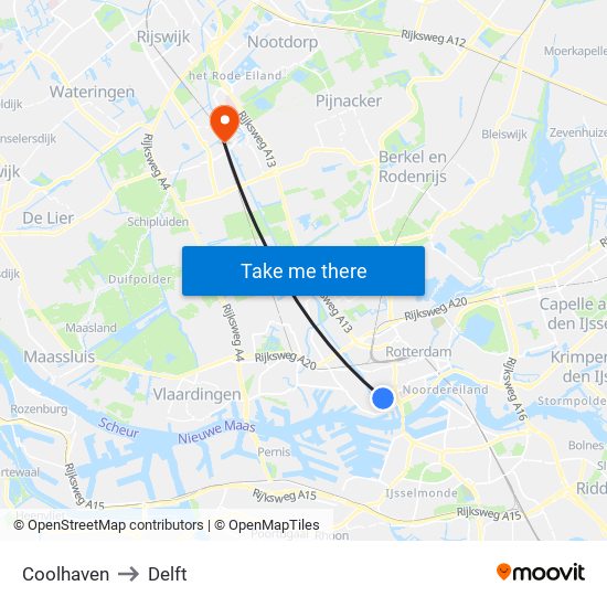 Coolhaven to Delft map